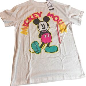 Disney Mickey Mouse White Retro Neon Graphic Tee Jerry Leigh Men's‎ XXS NWT